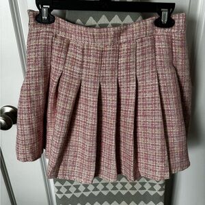 Pink Sparkly Tweed Pleated Skirt